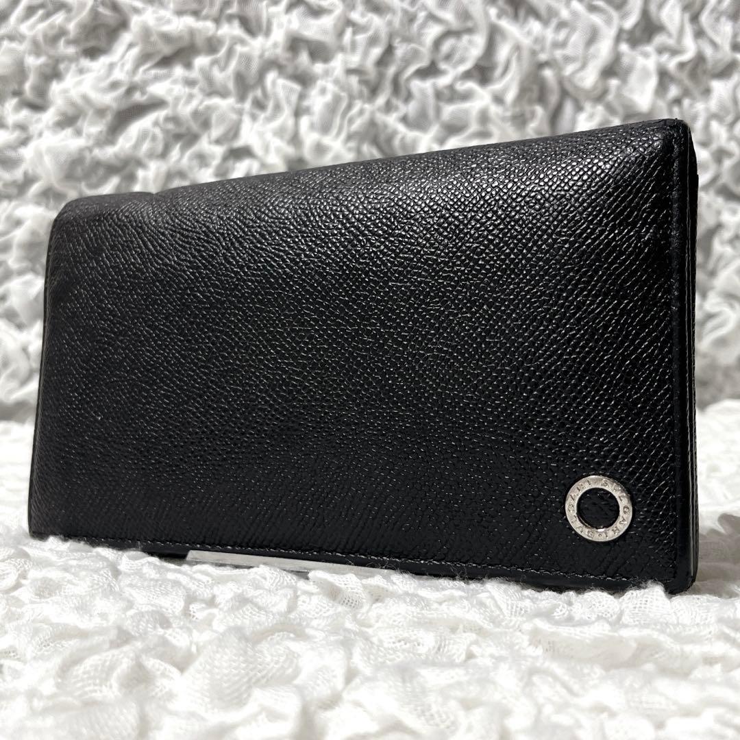 ブルガリ　長財布　レザー　本革　ブルガリマン　サークルロゴ　黒　バイカラー