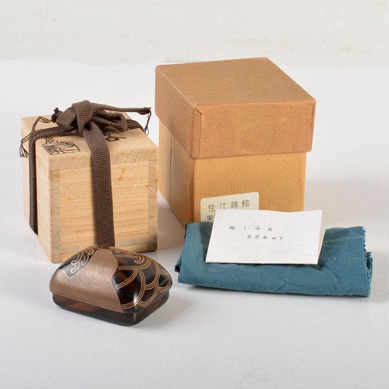 ゆきぴー 蒔絵師　田中一康造　住江蒔絵　黒柿　文庫香合　共箱　V　6705