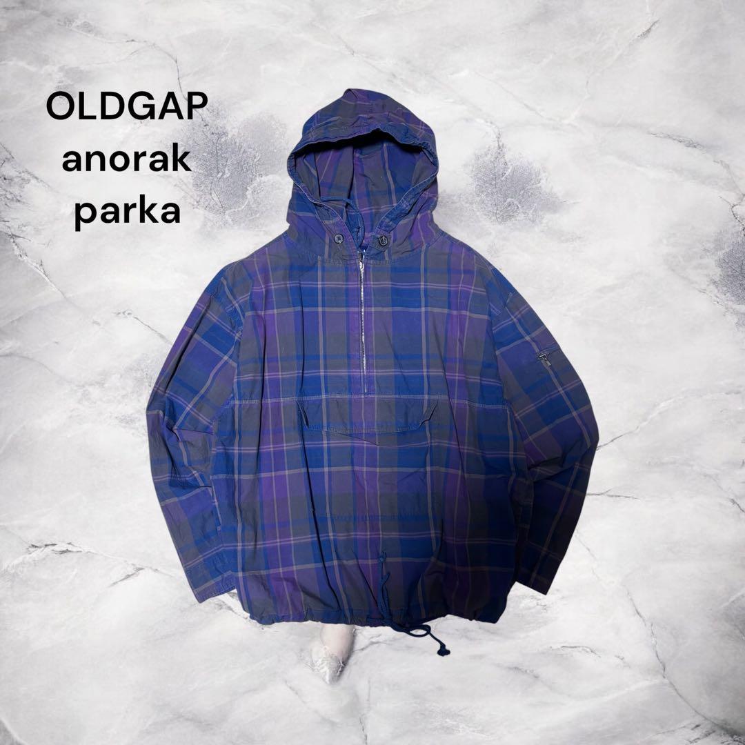 90s OLD GAP チェックコットン アノラックパーカー ハーフジップ