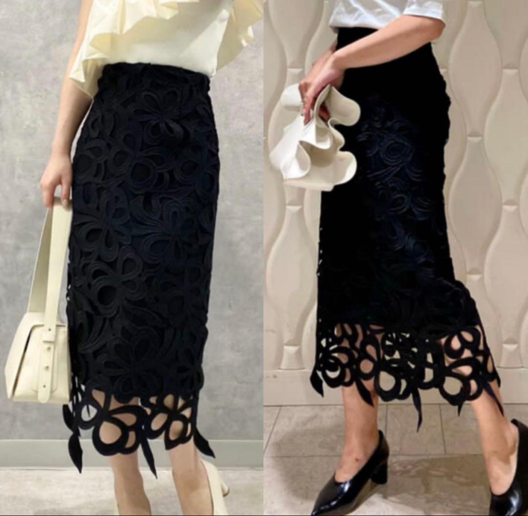 美品✨CELFORD セルフォード リボンレーススカート ブラック サイズ38