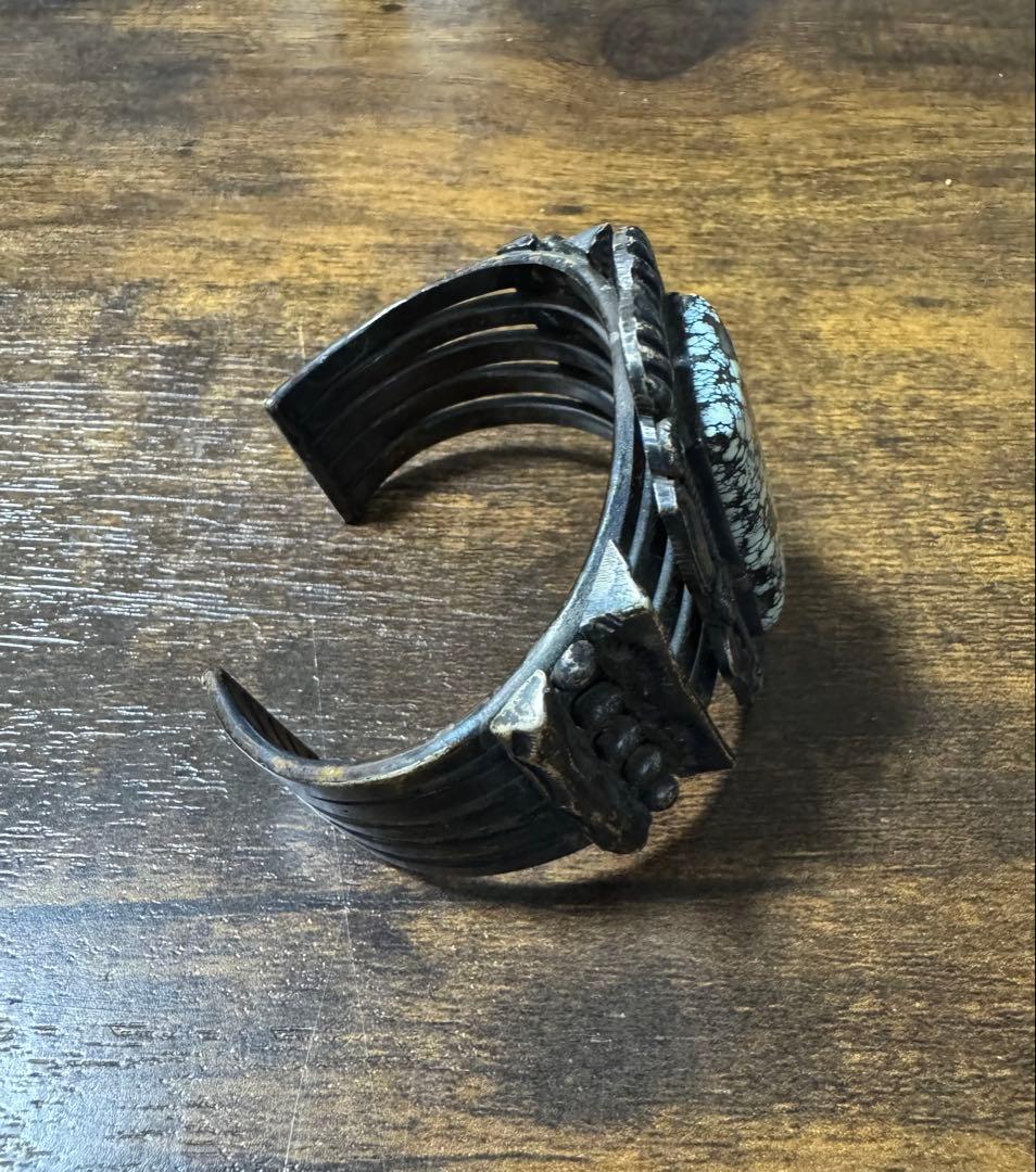 ナバホ系 KS刻印 スターリングシルバー ターコイズ バングル 131g