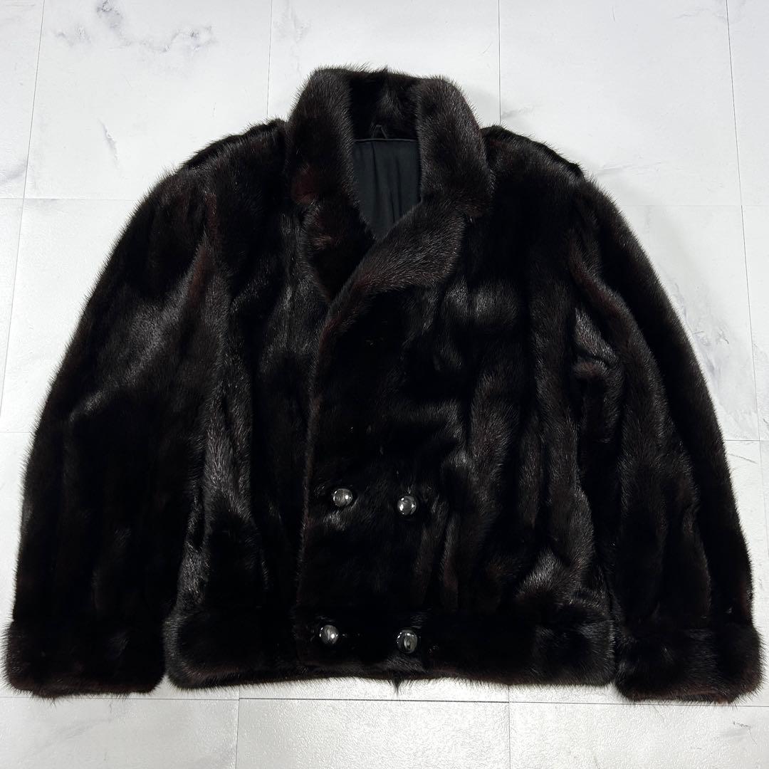 高級 XLサイズ ブラックミンク ダブル ジャケット メンズ なめし柔らか 艶艶 ソフト ダブルブレスト ジャケット - Dark Espresso Melange