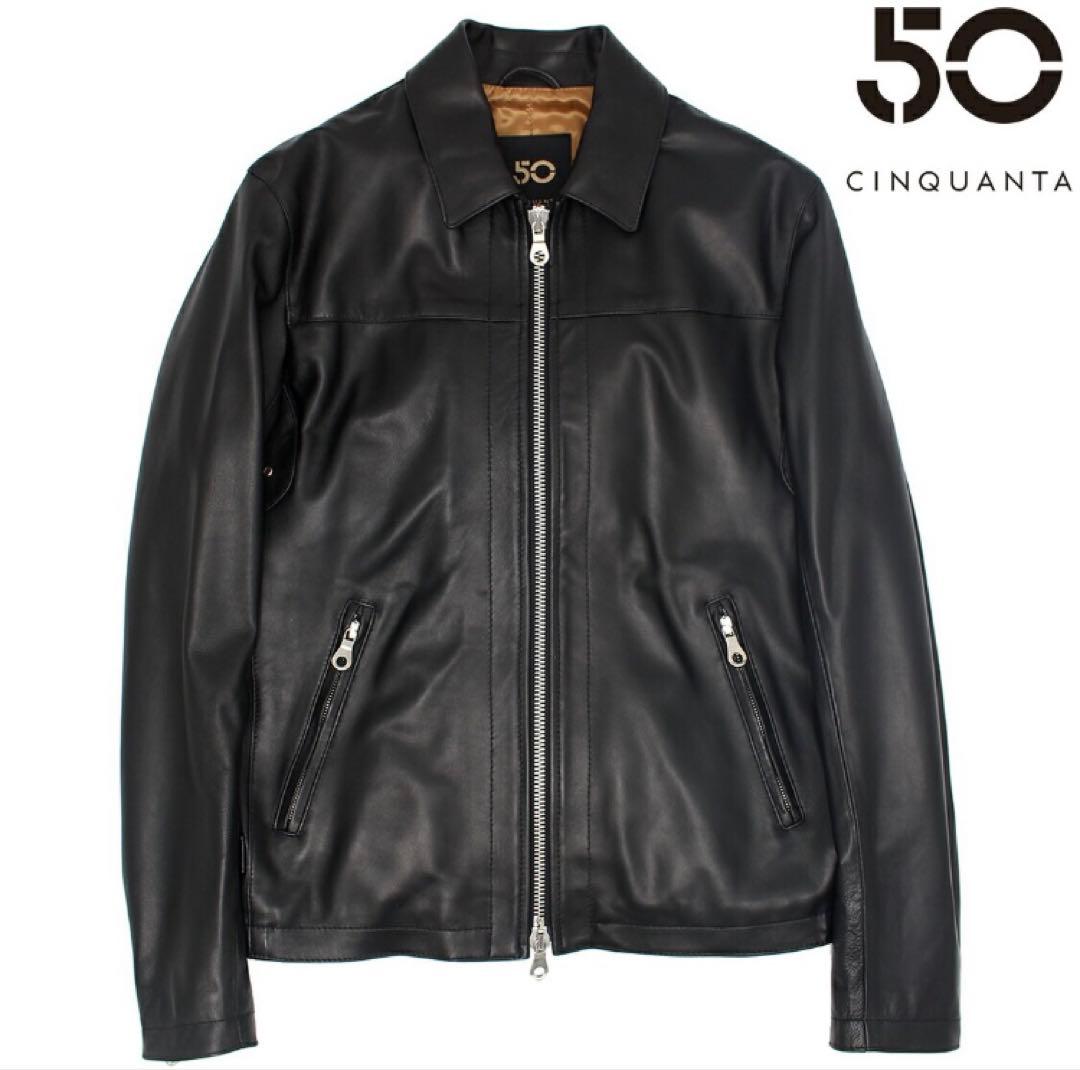 CINQUANTA チンクアンタ ナッパレザー 襟付 シングルライダース黒44 Cinquanta（チンクアンタ）ラムナッパレザーダブルライダース(0.8mm厚