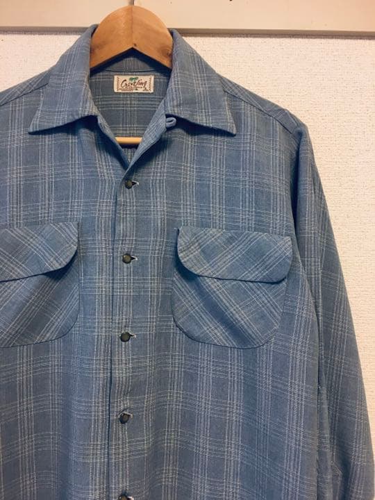 50s 当時物 レーヨンシャツ ギャバジンシャツ カスリ 開襟