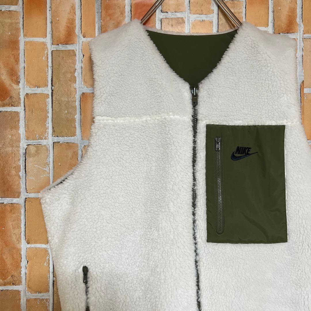 201NIKEリバーシブルベスト　ナイキボアモコモコウインタライズドスウォッシュ 2XL】新品 ナイキ メンズ ベスト リバーシブル ボア シェルパ 茶 黒