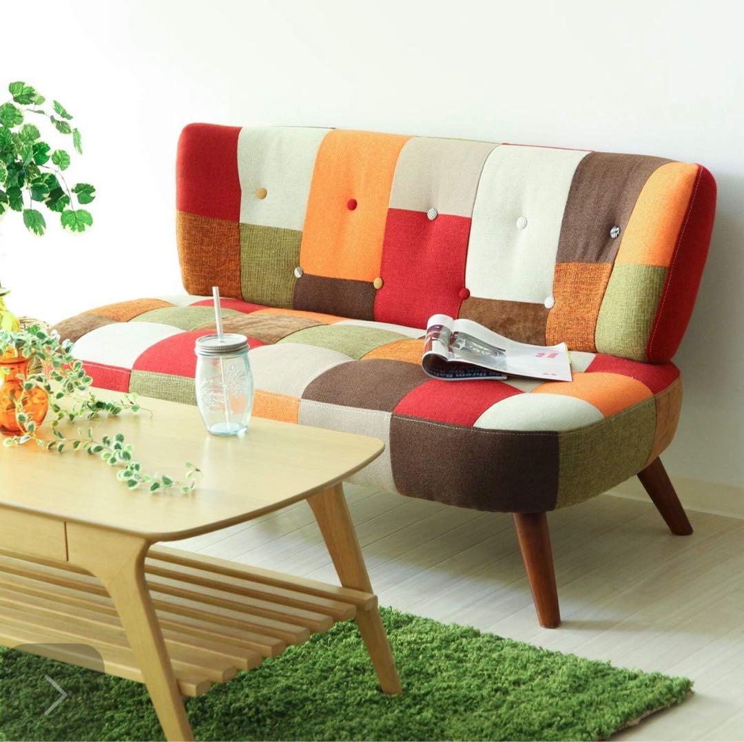 パッチワークデザイン 二人掛けソファ　デイジー 2人掛けソファ デイジー パッチワーク オレンジ(2人掛けｿﾌｧ 5Y