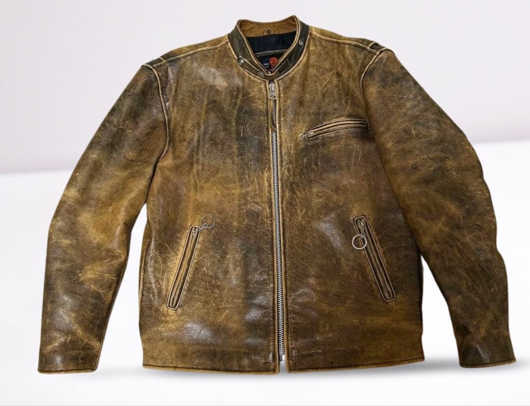 R.B.C 本革シングルライダース ブラウン XXL ヴィンテージ加工 美品 R.B.C 本革シングルライダース ブラウン XXL ヴィンテージ加工 美品