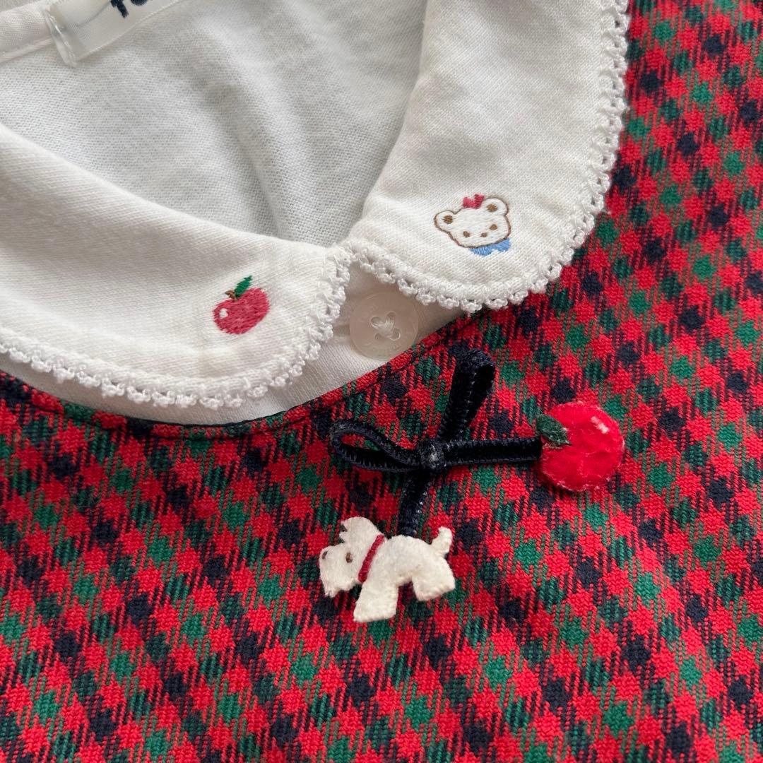 ファミリアチェック ジャンバースカート、ブラウスセット 90サイズ