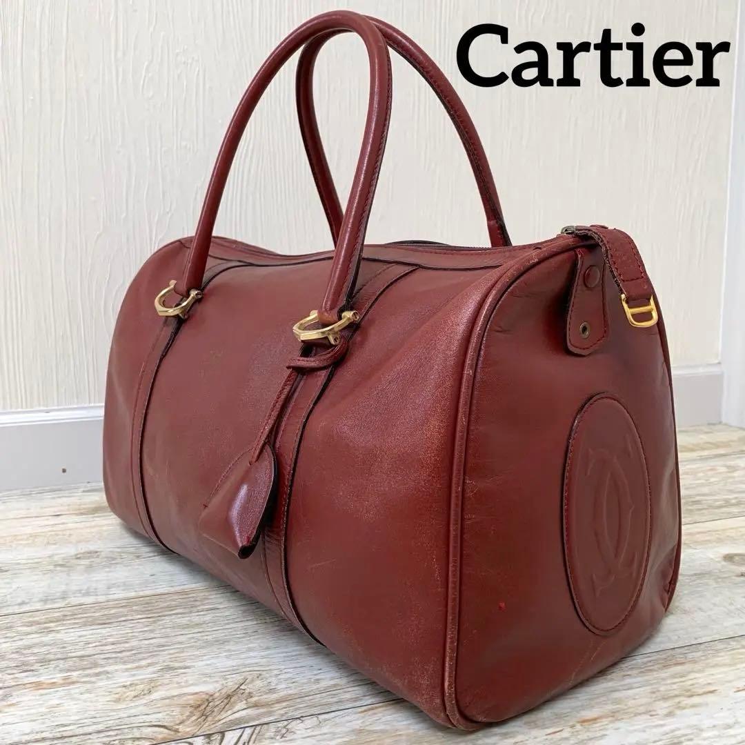 Cartier カルティエ マストライン ボストンバッグ 南京錠 ロゴ ボルドー