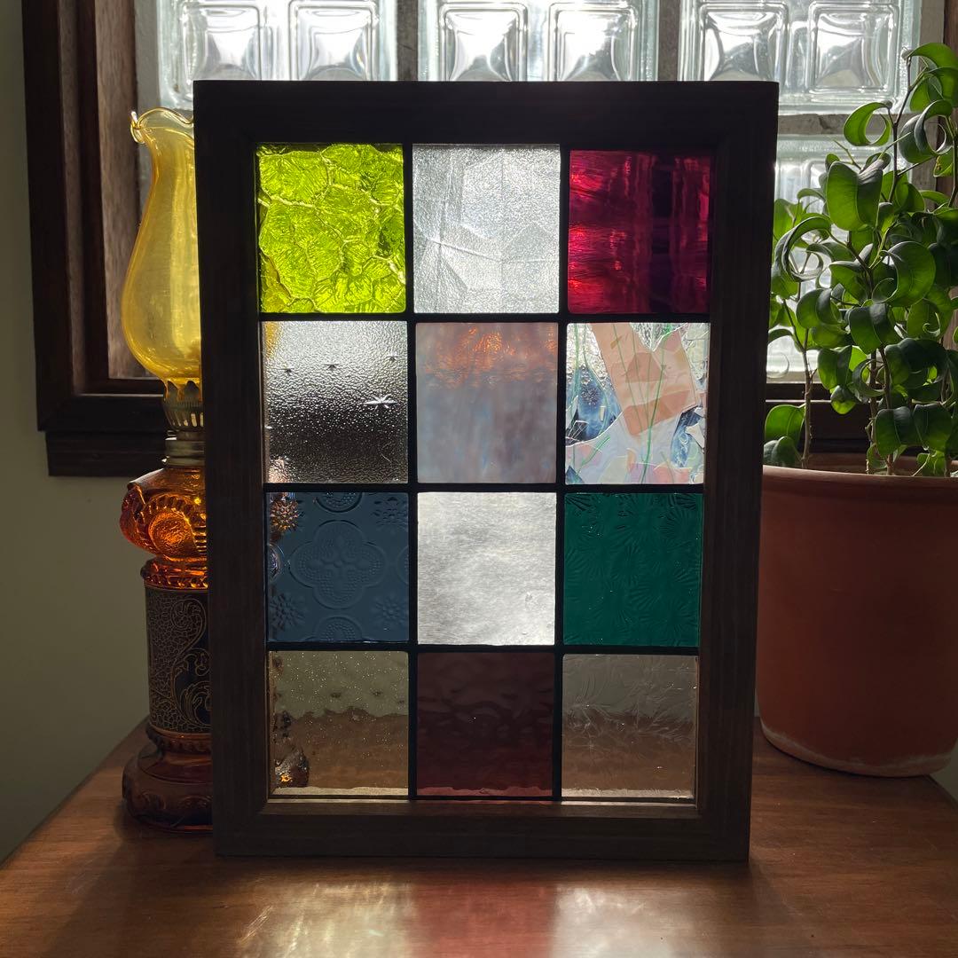 ステンドグラス　パネル　大正ロマン　格子戸