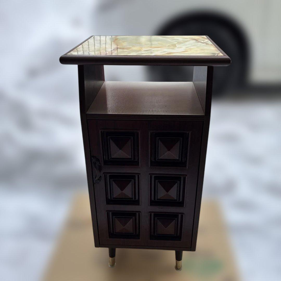 【レトロ】ヒカリ工芸 電話台 テレフォンスタンド 大理石調天板 ヴィンテージ