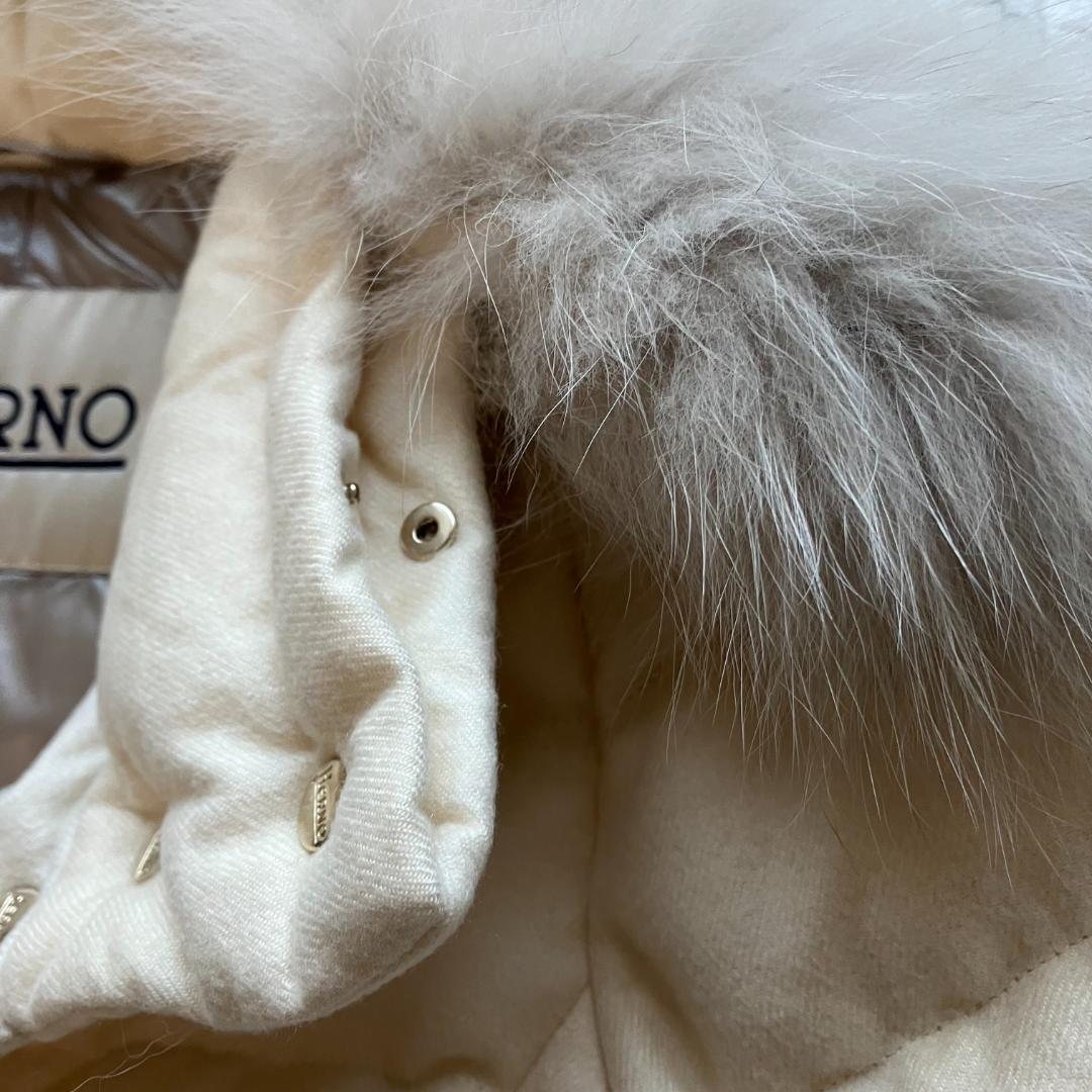美品◎HERNO ダウン PIACENZA カシミヤ シルク フォックスファー