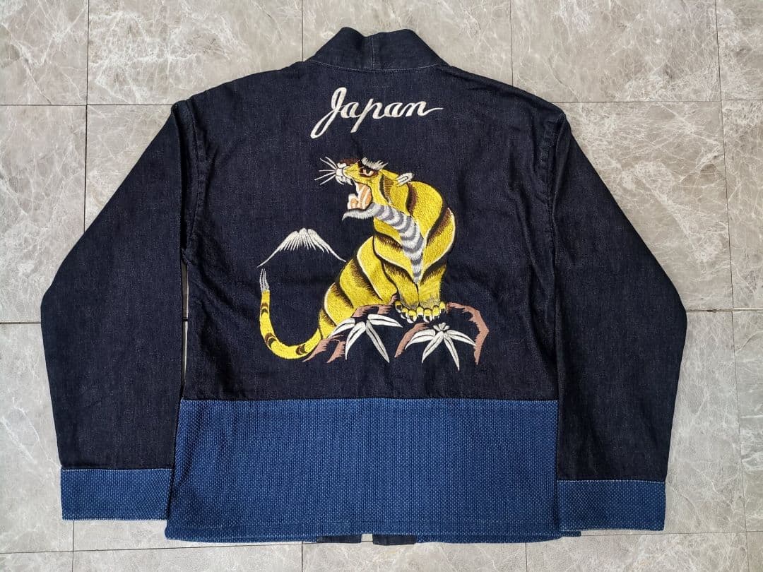桃太郎ジーンズ 刺子生地切替 虎 スーベニアスカデニム作務衣