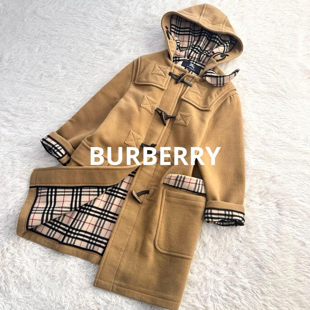 人気 定番 バーバリーロンドン ダッフルコート ノバチェック キャメル フード付