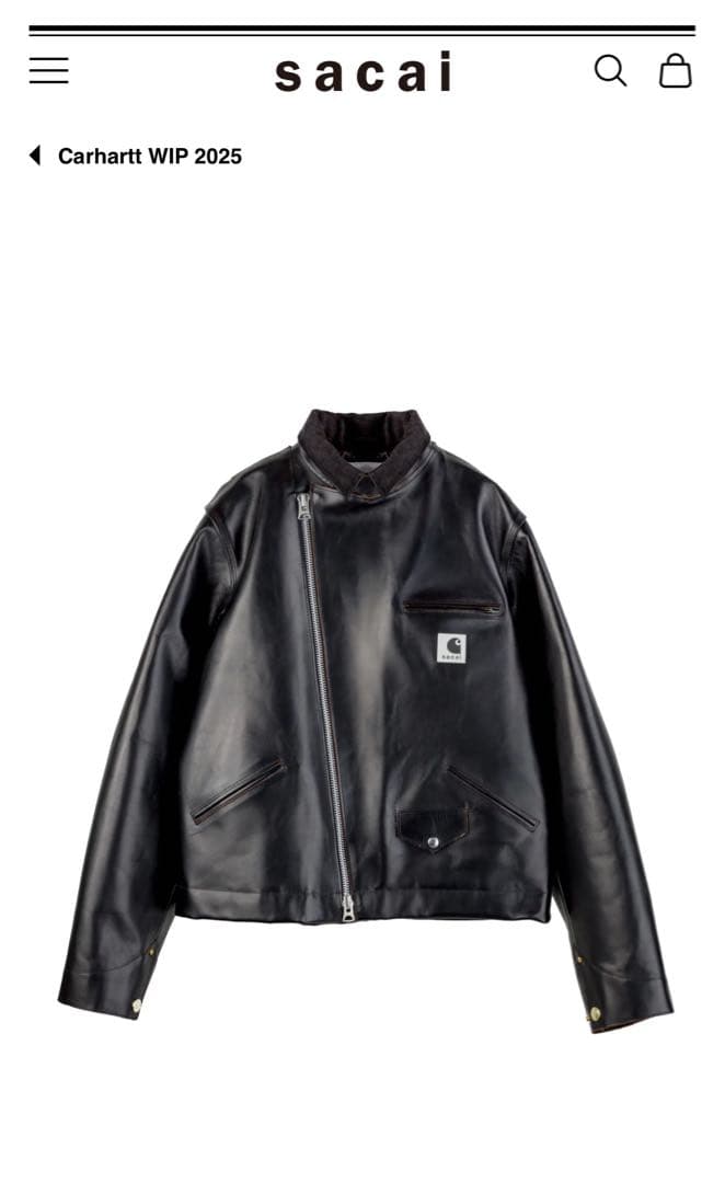 sacai carhartt wip レザー ジャケット 黒 サイズ1