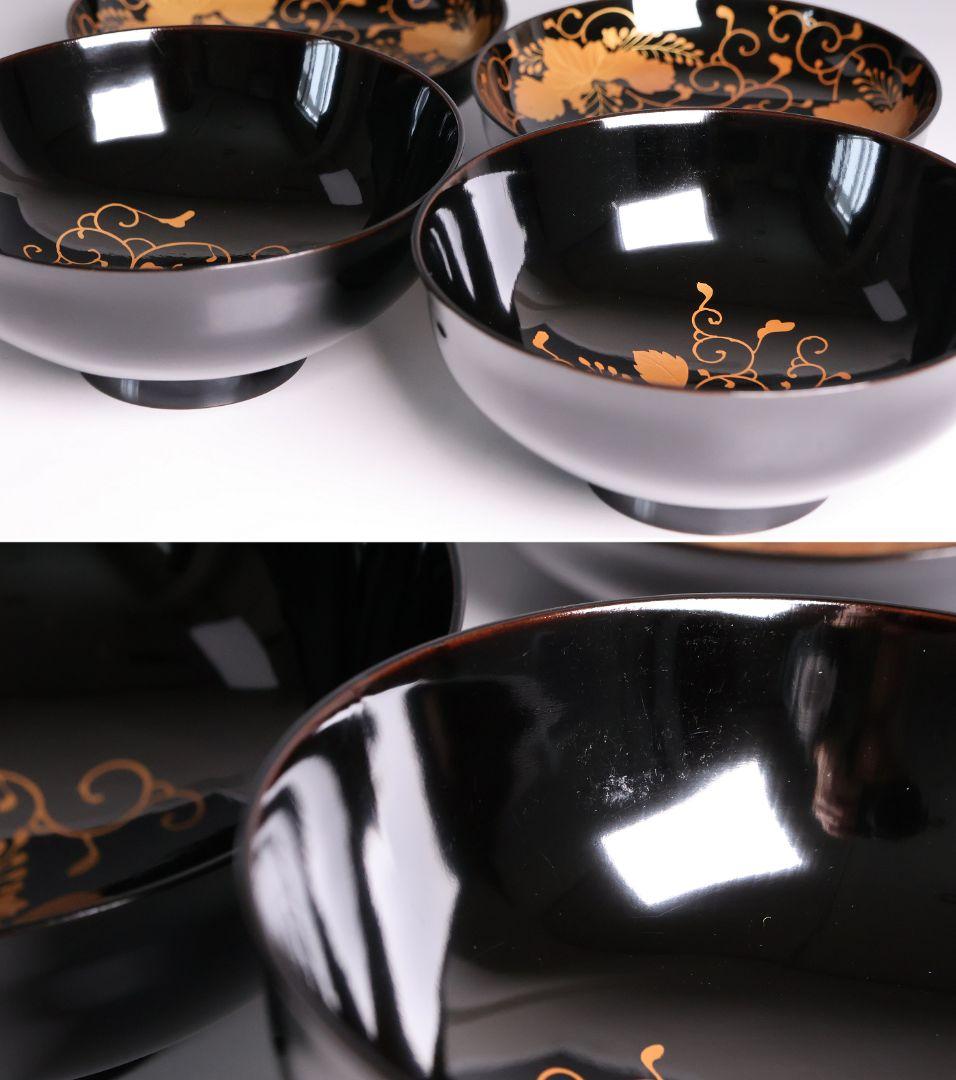 MB193】天然木漆塗 鳳凰桐唐草 金蒔絵 黒塗 吸物椀 二客 大正昭和