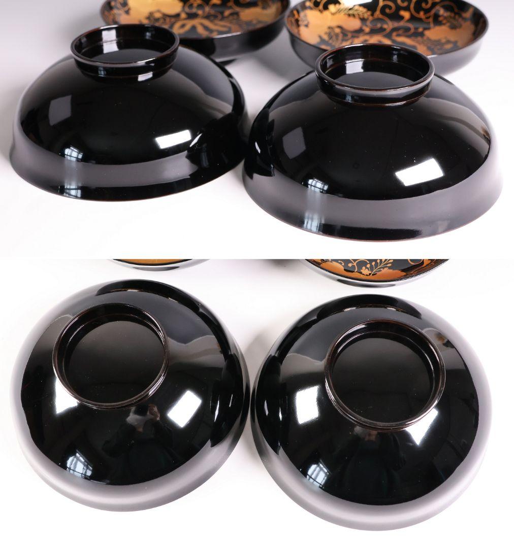 MB193】天然木漆塗 鳳凰桐唐草 金蒔絵 黒塗 吸物椀 二客 大正昭和