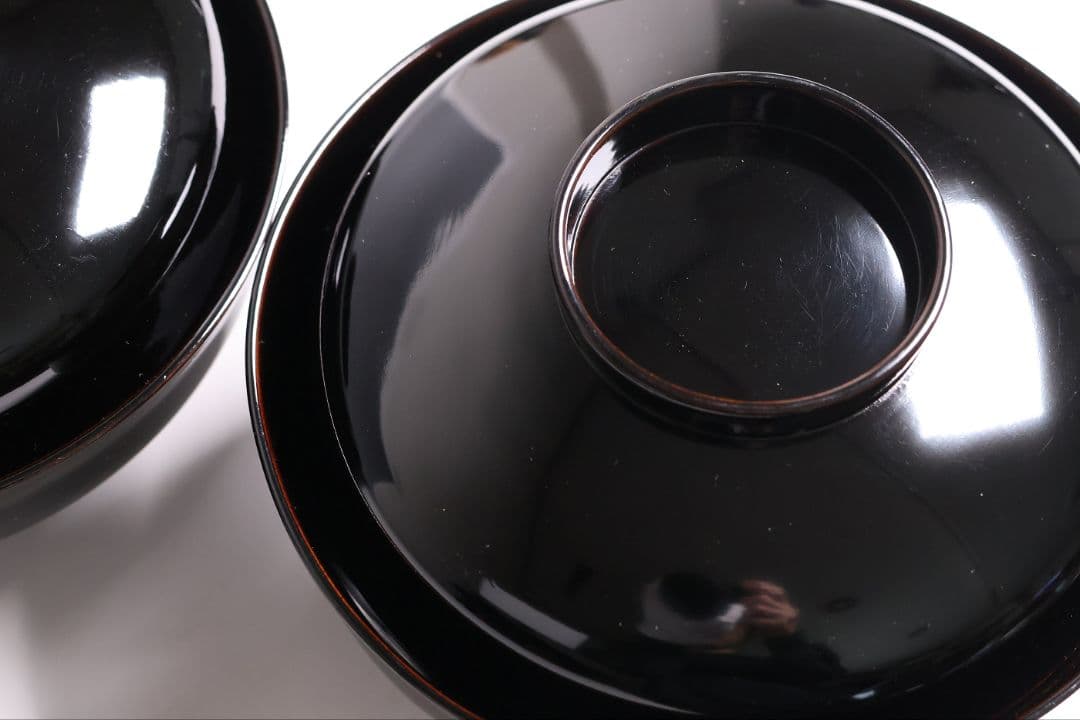 MB193】天然木漆塗 鳳凰桐唐草 金蒔絵 黒塗 吸物椀 二客 大正昭和