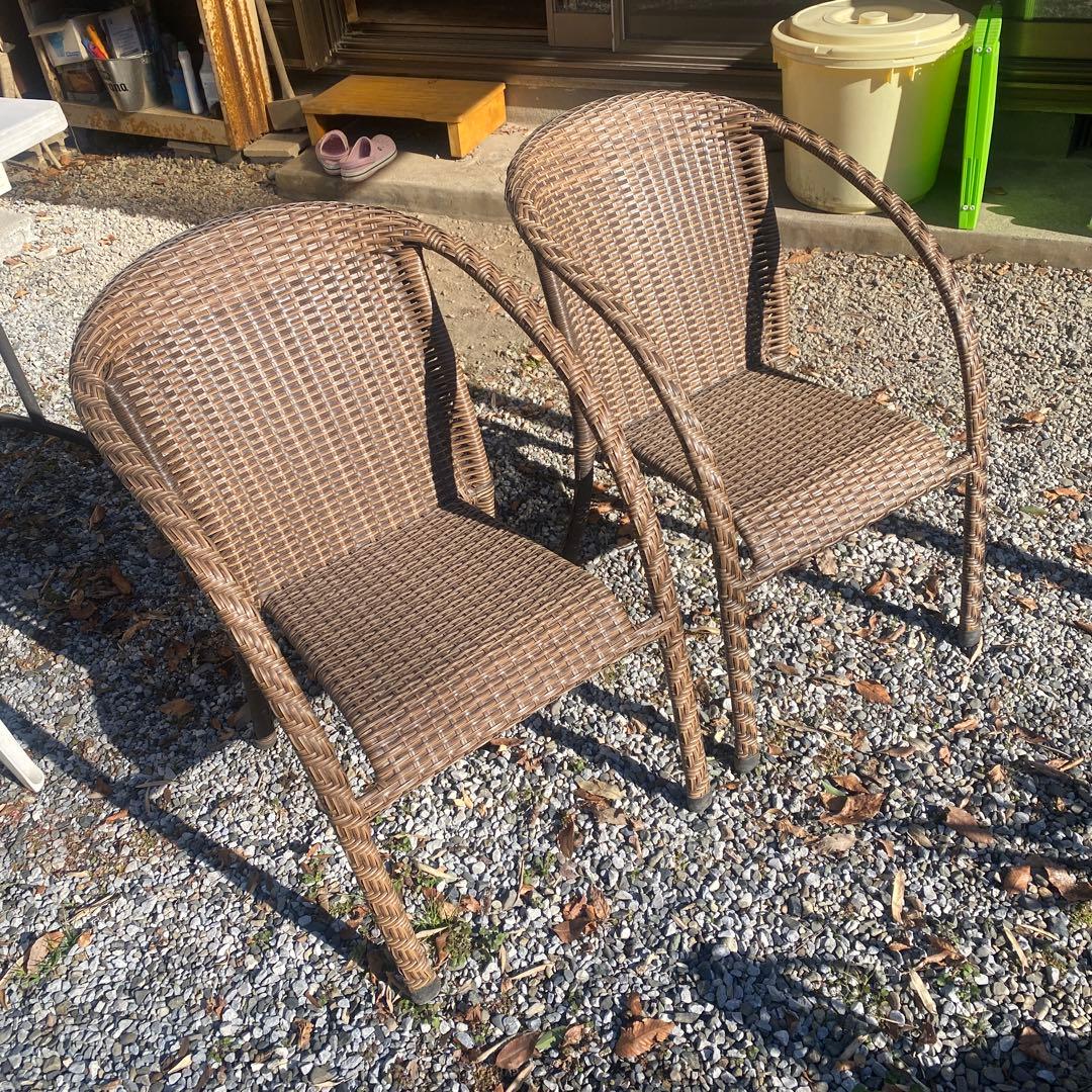 bell chaise ベルチェアー　ブラウンラタン風アームチェア2脚セット