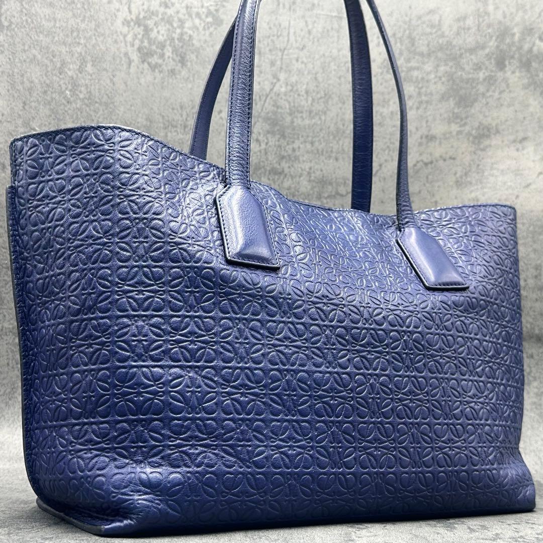 ロエベ リピートアナグラム Tショッパートートバッグ 肩掛け A4 レザー 青