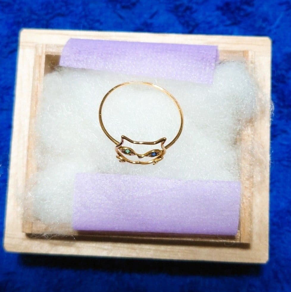 天ぷらちゃん 猫の顔デザインルチル ゴールドリング１８金 天ぷらちゃん 猫の顔デザインルチル ゴールドリング18金 K18