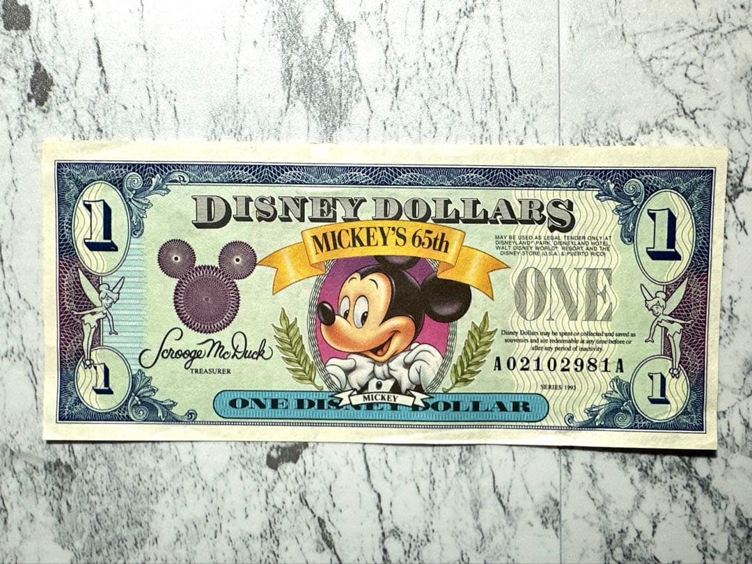 Disney Dollars ミッキー65th 記念 1ドル札1993年 希少 - メルカリ