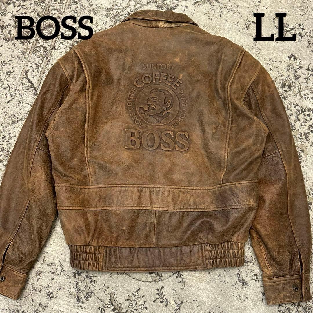 【非売品】初代ボスジャンBOSS本革エンボス加工ロゴ茶sizeLLサントリー