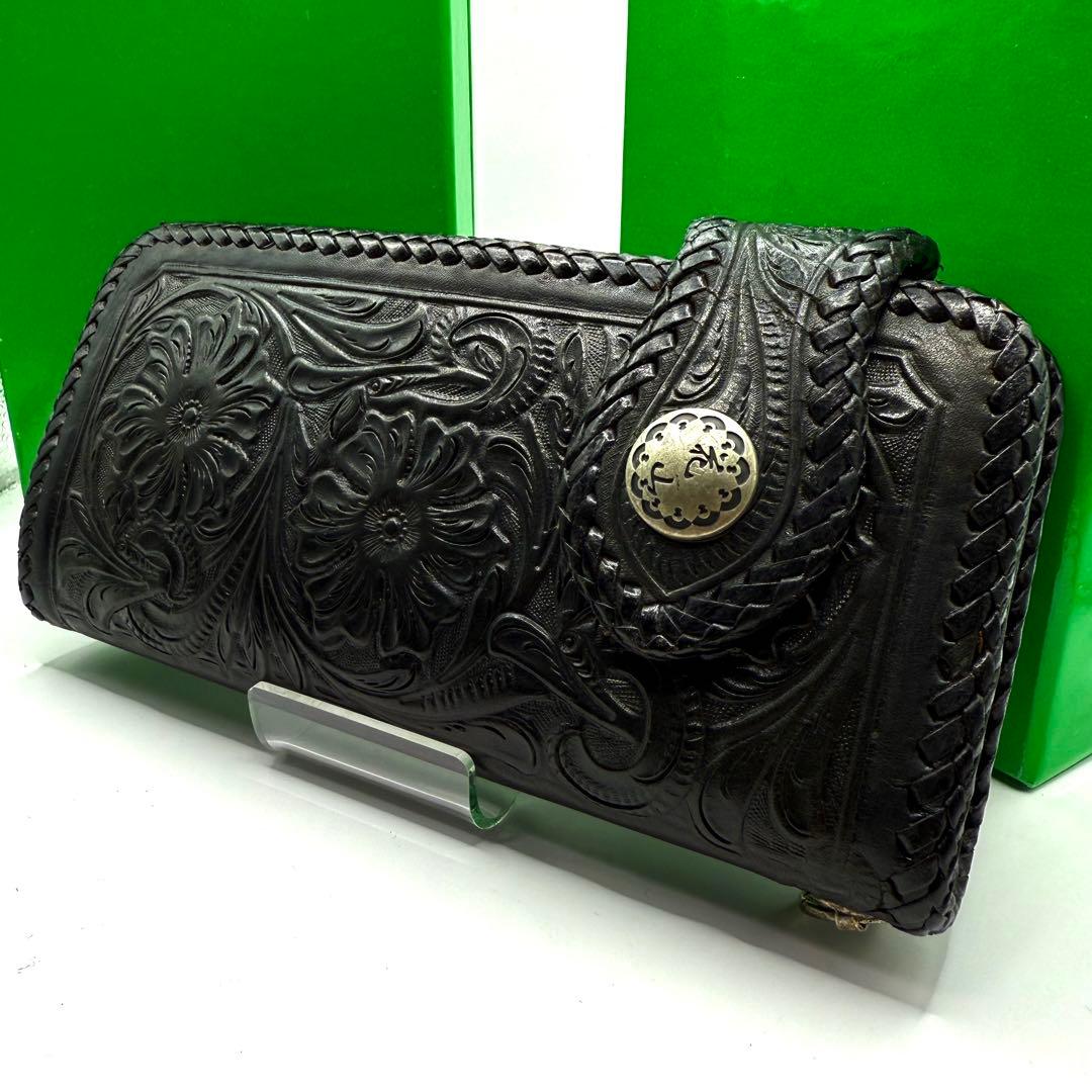 【極美品✨】SAAD 長財布 レザー カービング ブラック