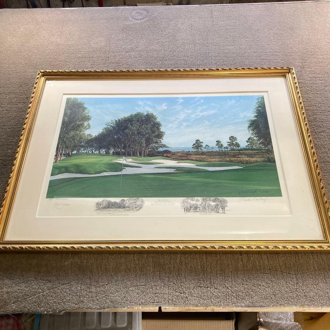 Linda Hartough サイン入り ゴルフ場の絵 1989年 古画