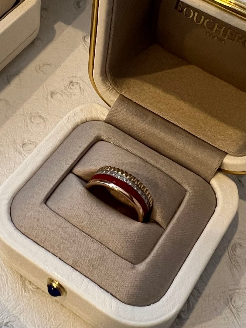 Boucheron☆ブシュロンキャトルホワイトリングハーフメンズ19号K18PG