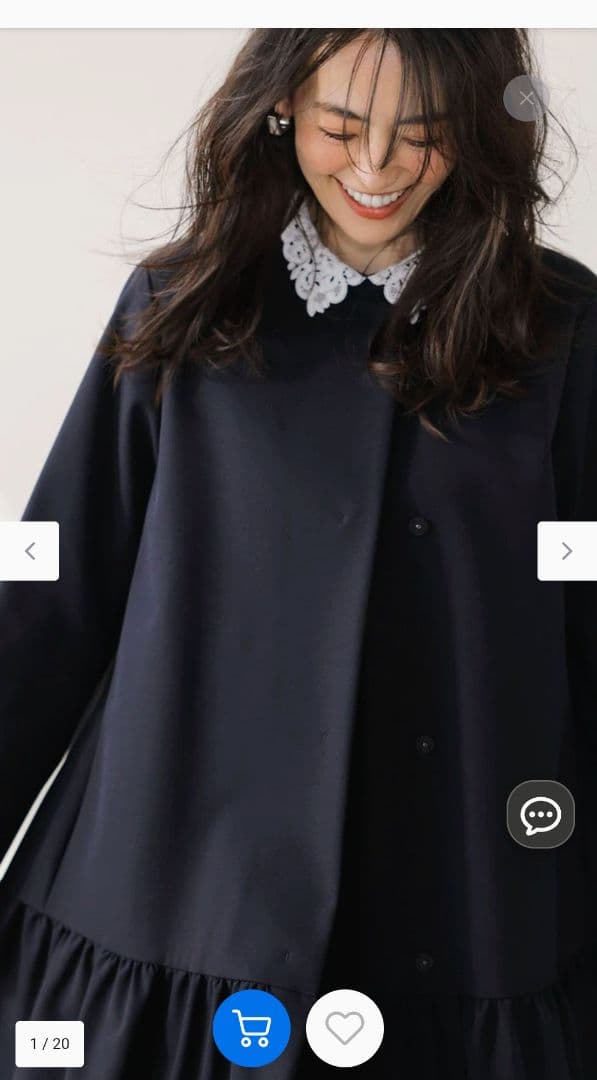 新品　組曲ネイビーダブルクロスストレッチノーカラーコート