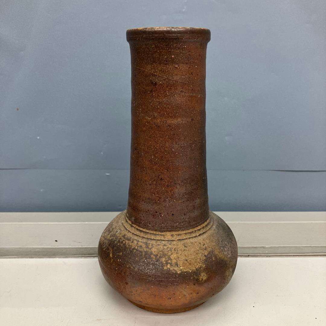 4F 備前焼 花瓶 筒花入 飾り壺 一輪挿し 陶印あり 古美術 骨董 茶道具