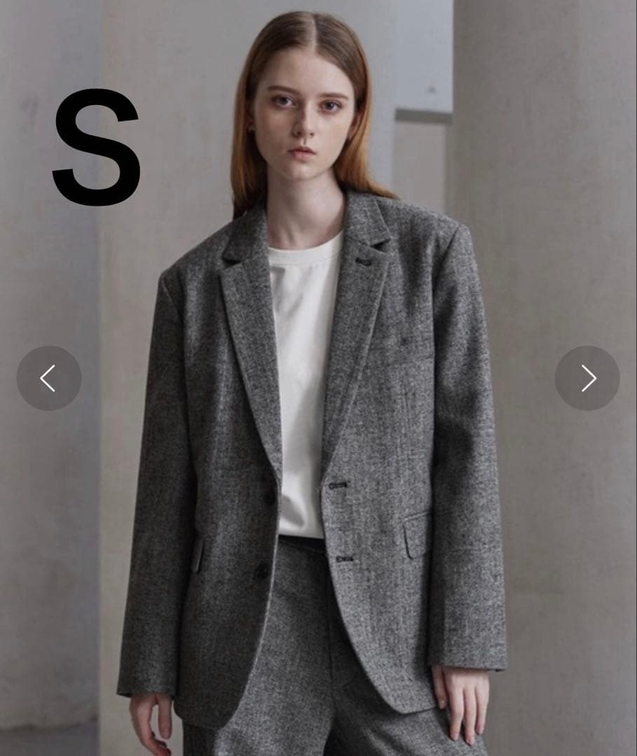 CLEL】ウールブレンド ヘリンボーンツイードテーラードジャケット S