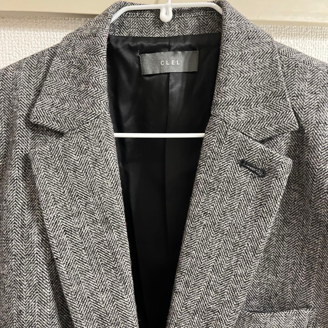 CLEL】ウールブレンド ヘリンボーンツイードテーラードジャケット S