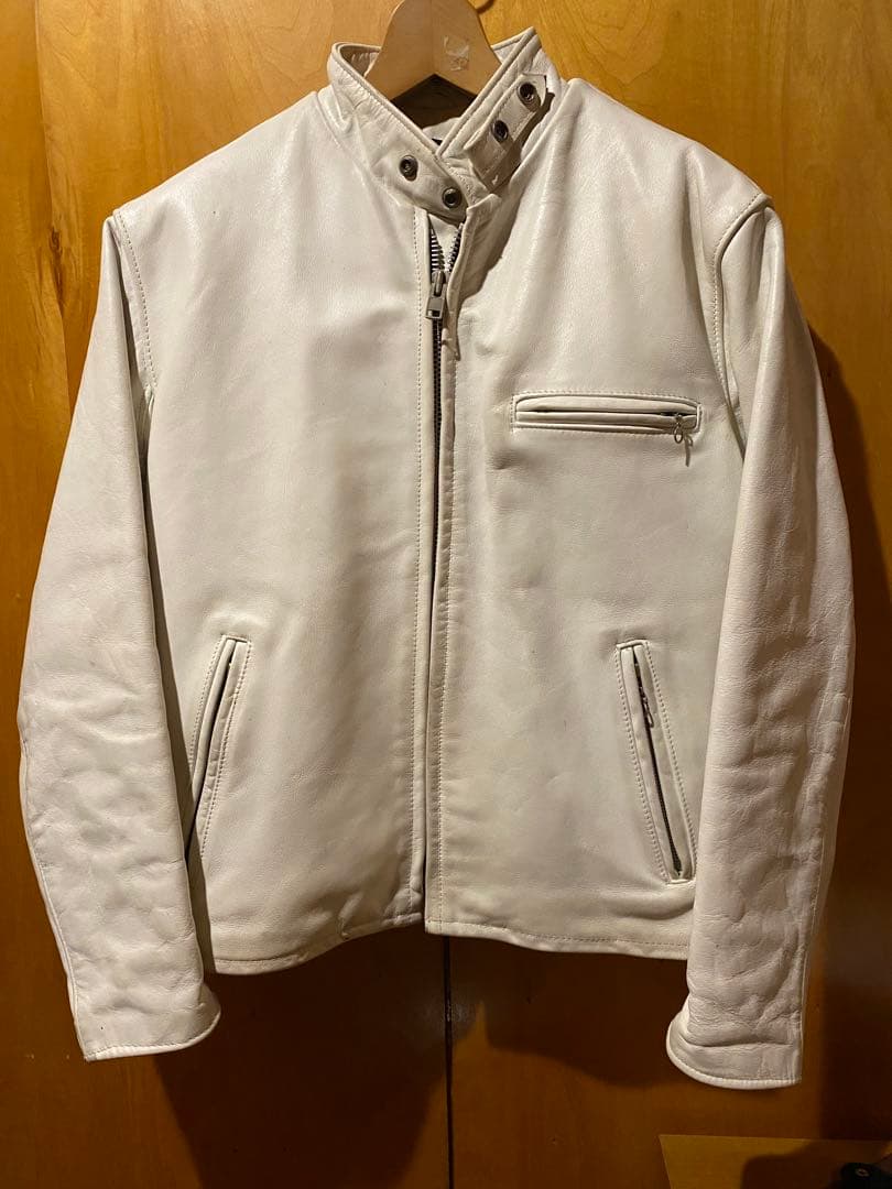 ホワイト シングルライダースジャケット レザージャケット ライダースジャケット メンズ 本革 革ジャン レザー