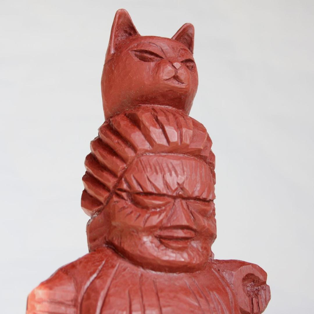 円空仏　愛染明王坐像・猫冠バージョン 仏像 円空仏 木彫 愛染明王坐像（高さ30cm 着色) 【受注制作 納期30日