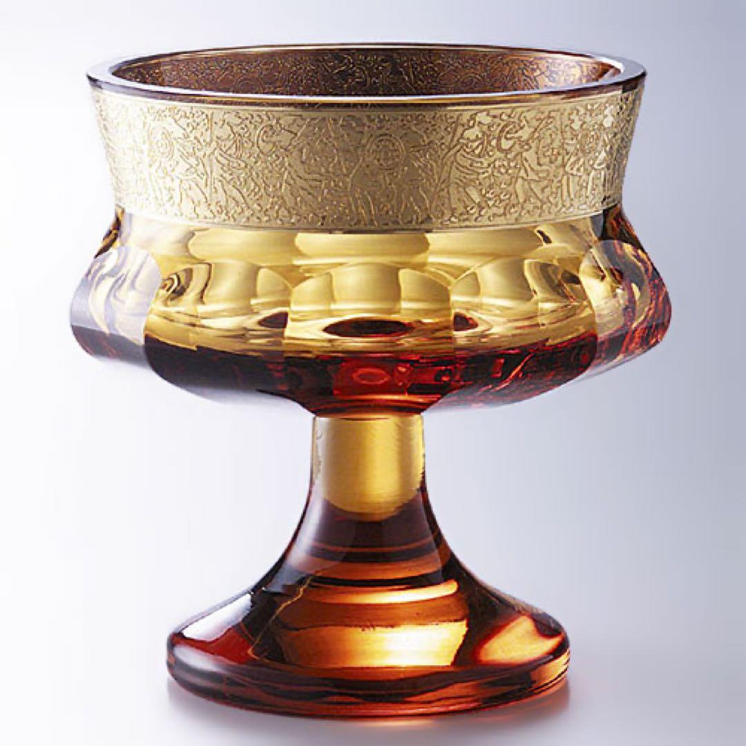 R*O様 Moser アンバーガラス器 金色装飾 完売】アンバー ガラス製ボウル（2種選択）/ 昭和レトロ りんご カット