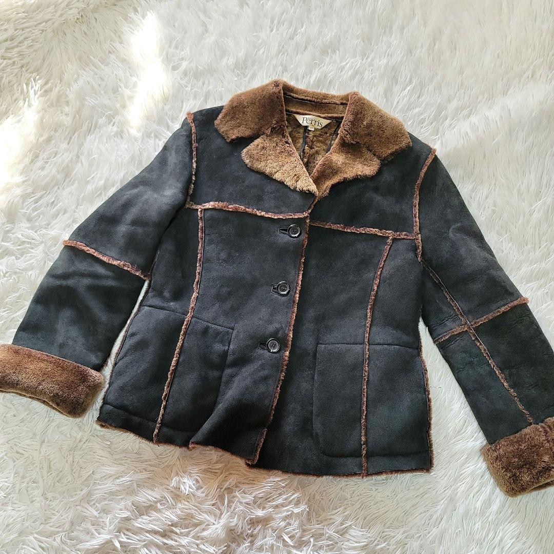 超希少XL イタリア 製リアルムートン ラムレザー ムートンコート 黒