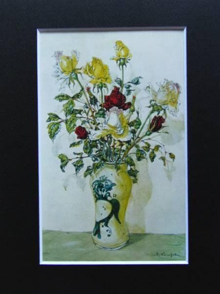 藤田嗣治、「Bouquets de roses」、希少画集の額装画、人気作品 藤田嗣治「花をもつ少女」リトグラフ :: 絵画買取・販売 - シバヤマ