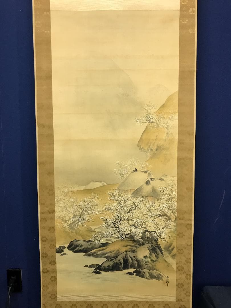 真作/石渓/梅花山村図/山/村/山水/家/布袋屋掛軸HB-133 絵画