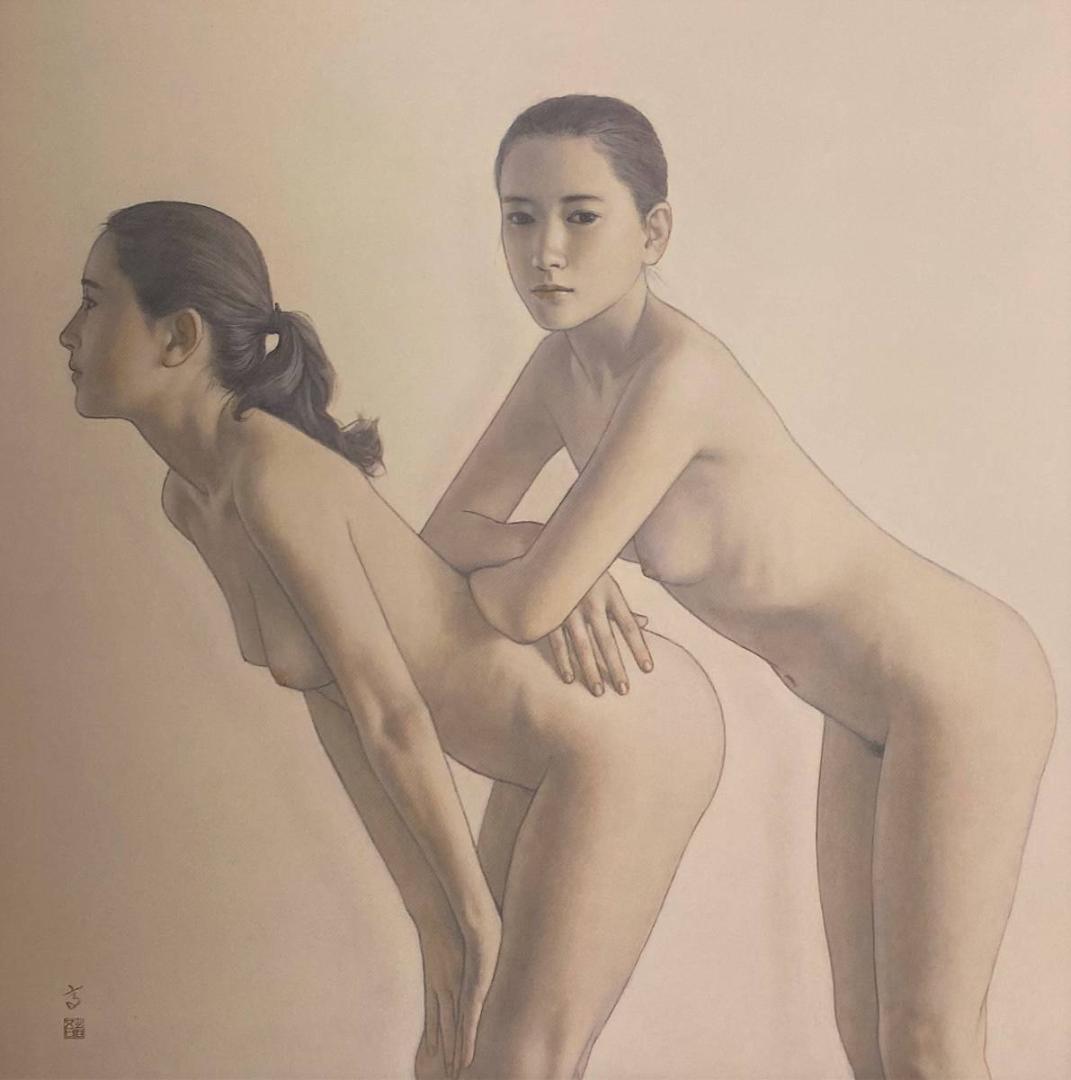 高塚省吾、【Wポーズ】、希少な額装用画集画、新品高級額 額装付、状態良好