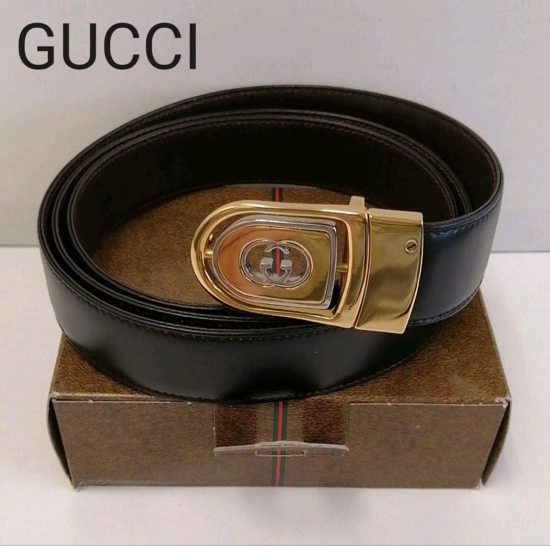 【最終値下！】【未使用・極美品】【オールドグッチ】リバーシブルベルト黒/茶