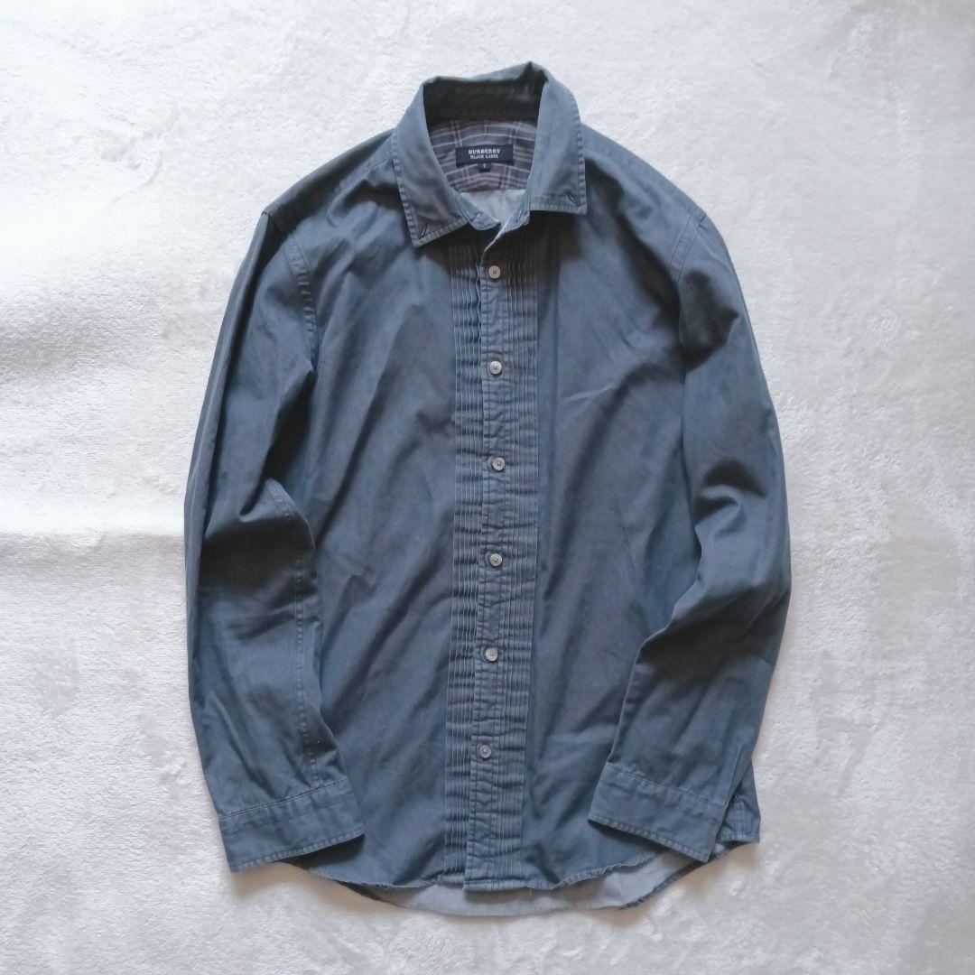 BURBERRY BLACK LABEL 長袖シャツM 紺 ノバチェック刺繍 - メルカリ