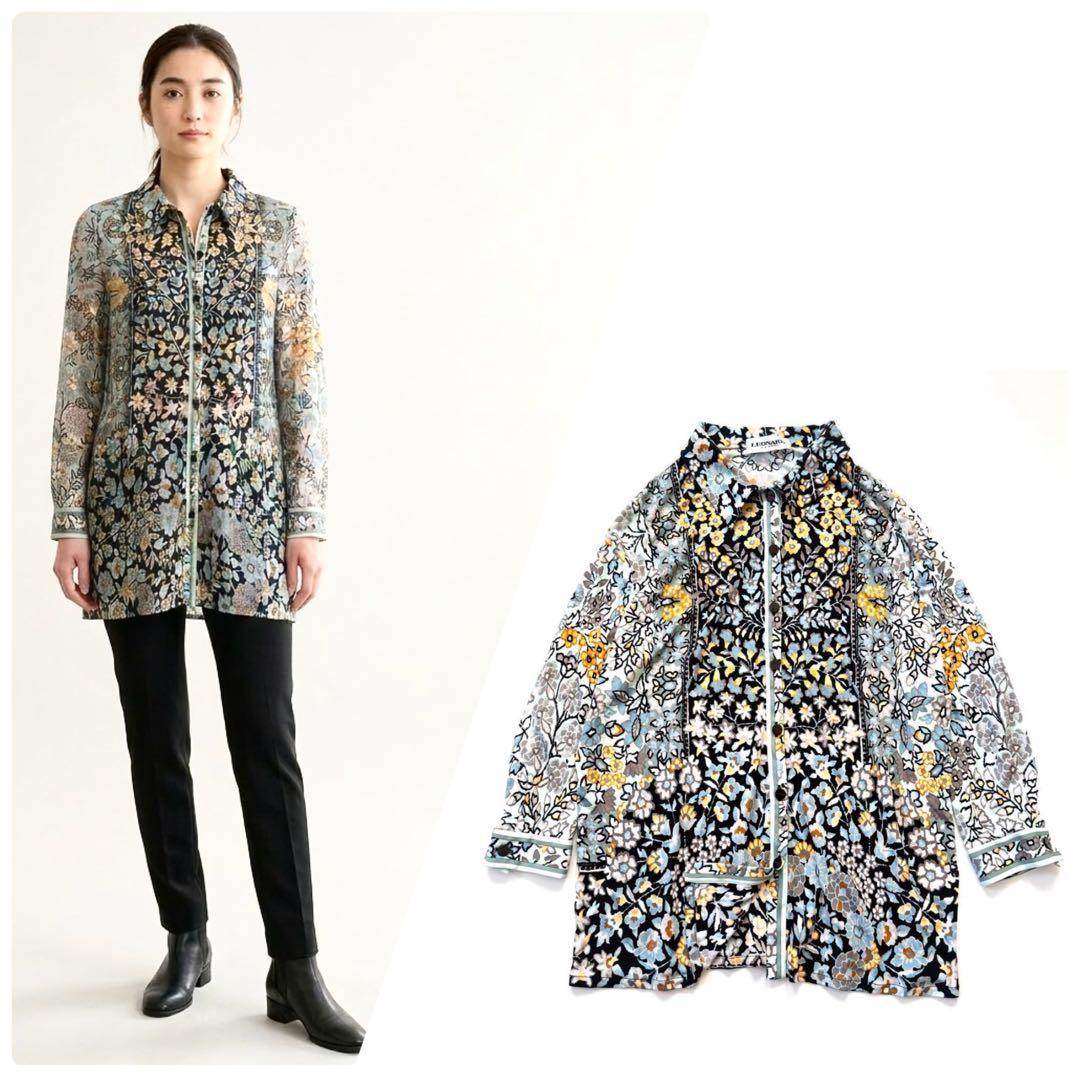 LEONARD シルク混 総柄プリントシャツ ブラウス 羽織り イタリア製