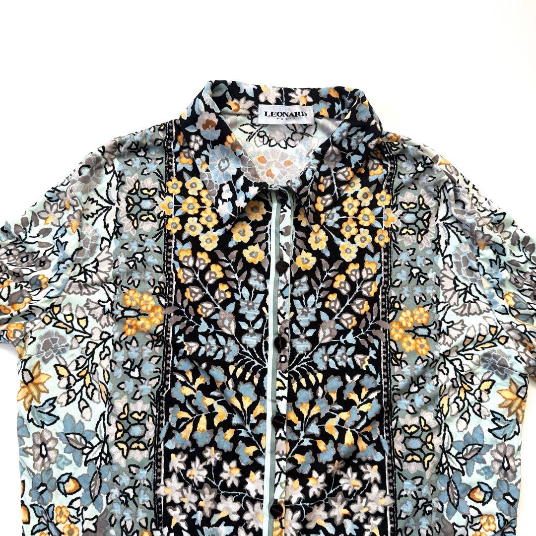 LEONARD シルク混 総柄プリントシャツ ブラウス 羽織り イタリア製