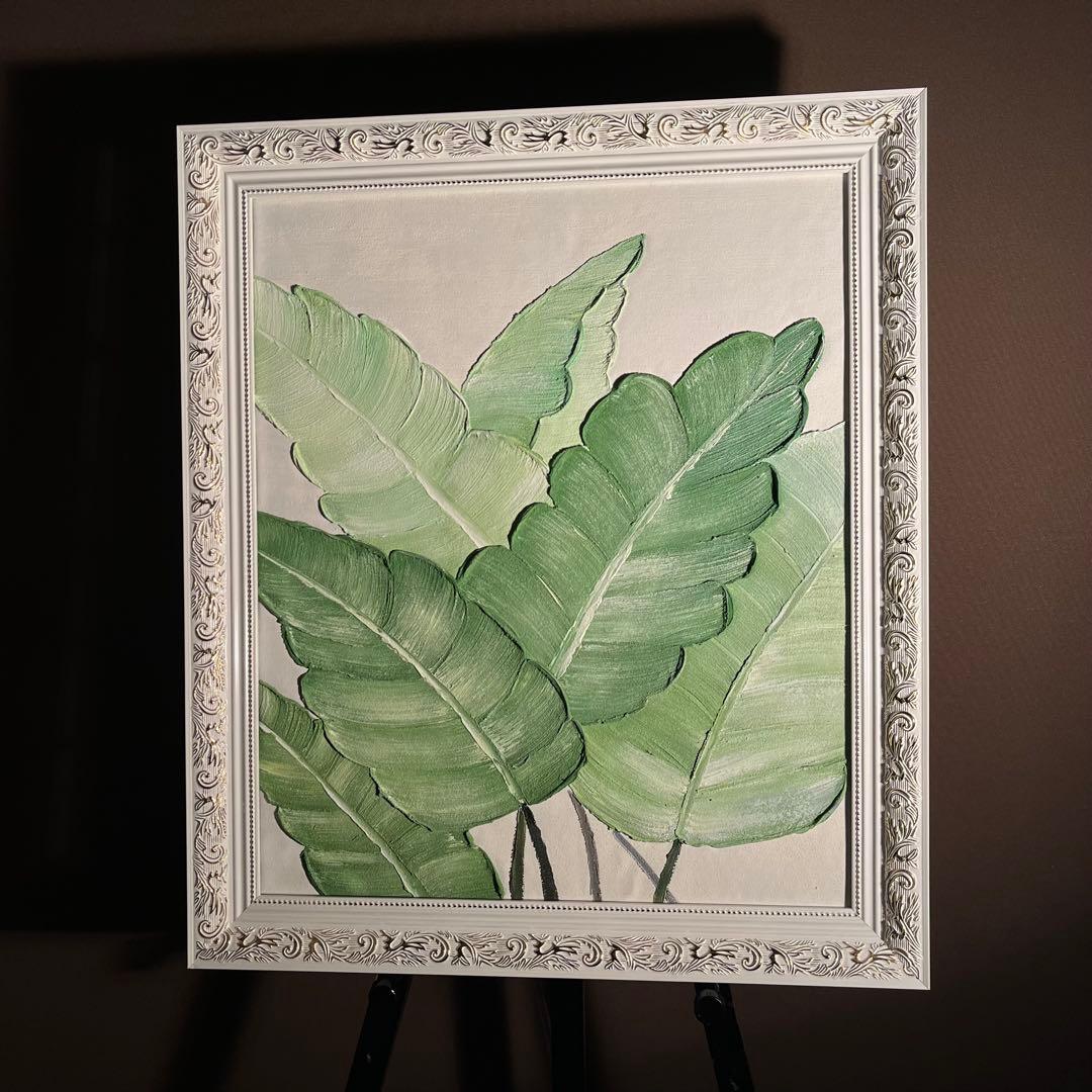 ★秀作★ 手書き油絵 リーフ 額付 肉筆絵画 インテリア 油彩画