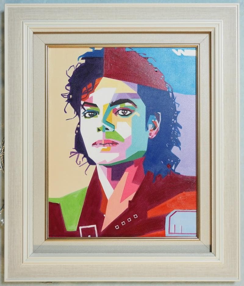 人物画　油絵　アンディ・ウォーホル　「マイケルジャクソン」　F6額付き　手描き