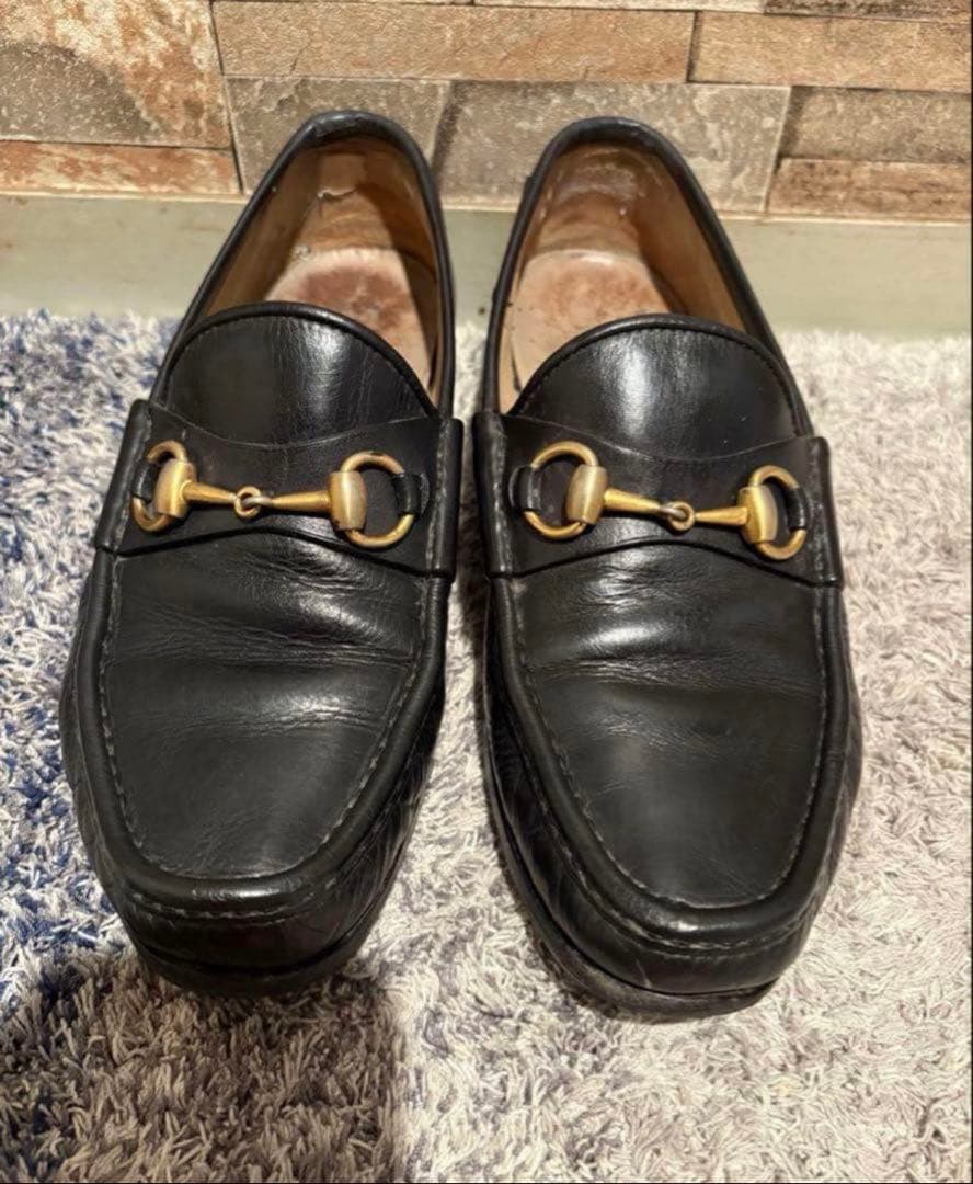 GUCCI ローファー　ビットローファー　25.0 GUCCI (グッチ) ブラックレザー ラウンドトゥ ビットローファー