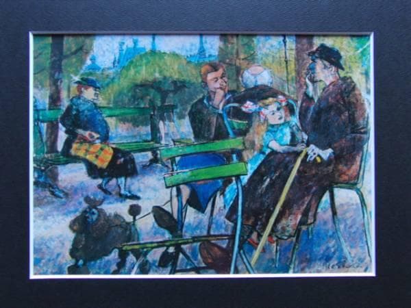 福田　新生、パリ、リュクサンブール公園にて、希少な額装用画集より