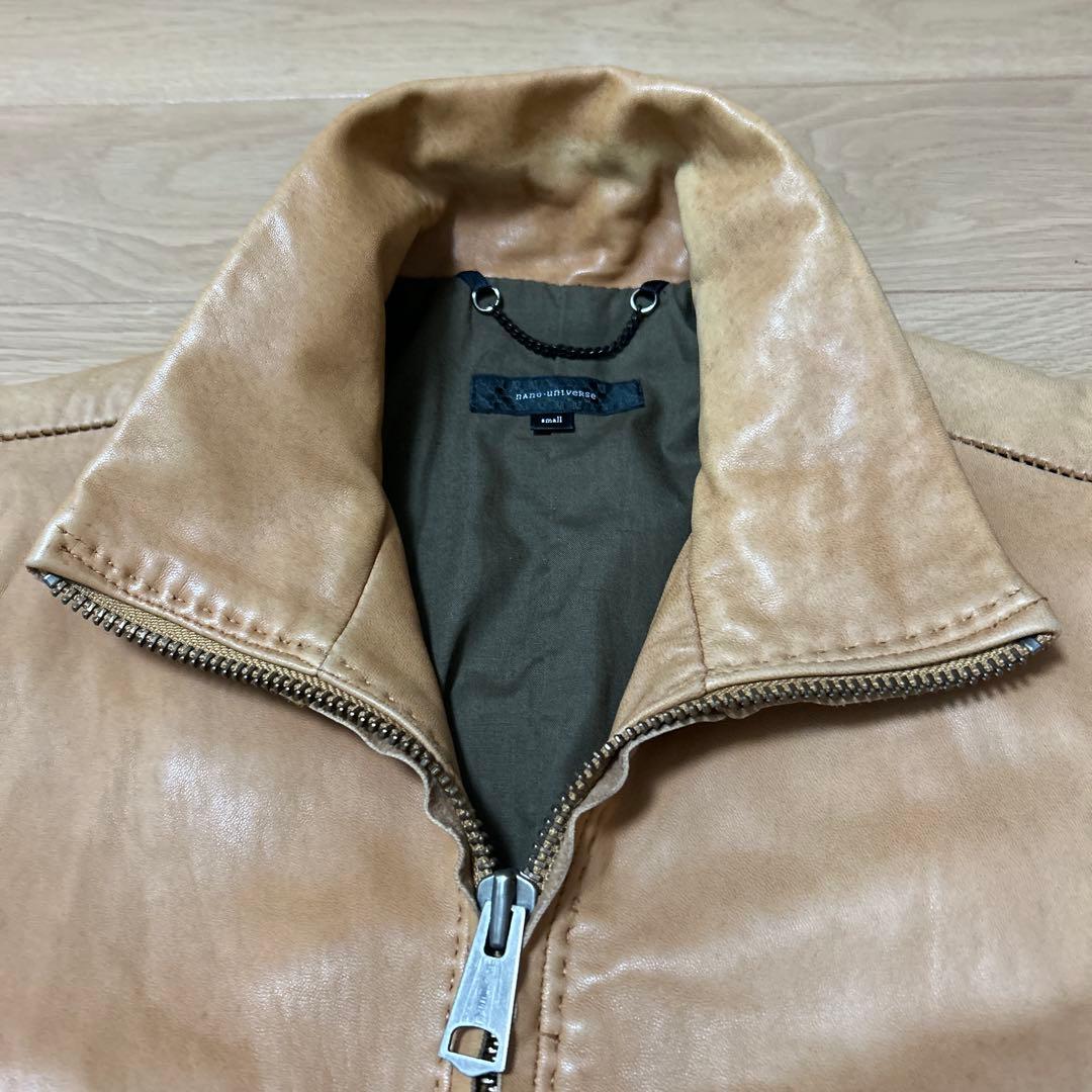 ナノユニバース 羊革 切りっぱなしシングルライダースジャケット
